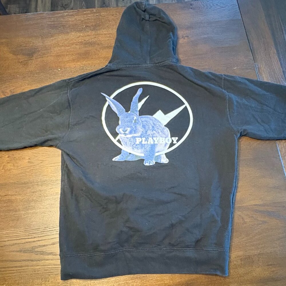PLAY BOY X FIGMENT BLACK HOODIE PURPLE BUNNY SIZE LARGE PULLOVER